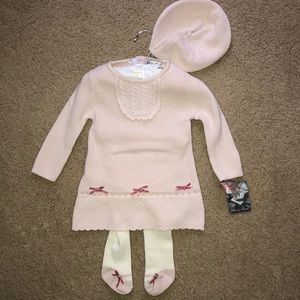 NWT Baby Girl Pink Knit Dress with Hat